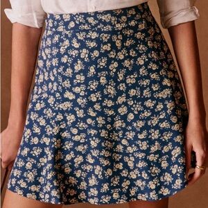 Sezane Blue and Cream Floral Mini Skirt